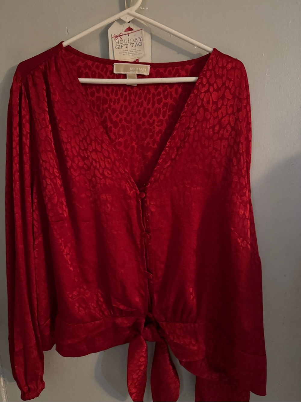 Michael Kors Red Satin Tie-blouse and a leopard print blouse size 2X